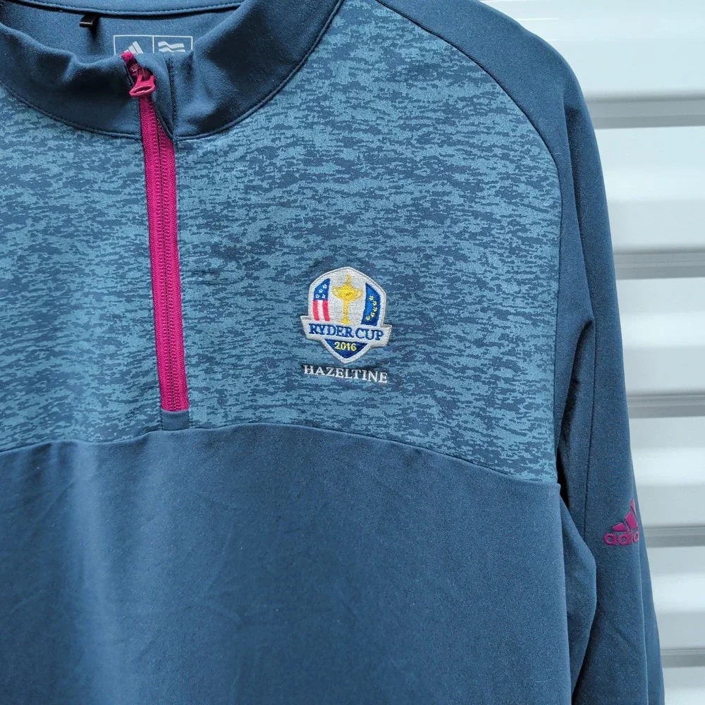 Adidas Ryder Cup 2016 Hazeltine Mens XL Golf Pullover Quarter Zip Navy Blue‎